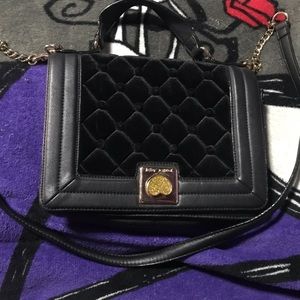 Betsey Johnson Black faux leather and velvet cross body